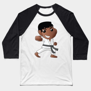 Karate Boy Punch Kawaii Male Cartoon Character Baseball T-Shirt